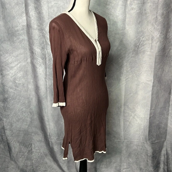 Athleta Brown and Cream 3/4 Sleeve Dress or Cover Up - size XS - Picture 3 of 10